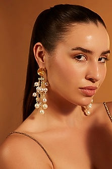 Gold Finish Pearl Dangler Earrings