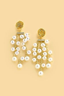 Gold Finish Pearl Dangler Earrings