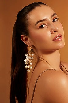 Gold Finish Pearl Dangler Earrings