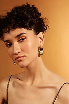 Gold Finish Diamond & Black Onyx Stud Earrings