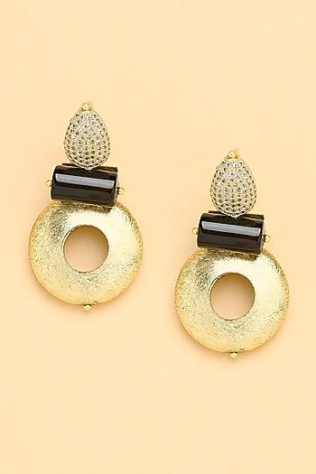 Gold Finish Diamond & Black Onyx Stud Earrings