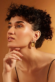 Gold Finish Diamond & Pearl Stud Earrings