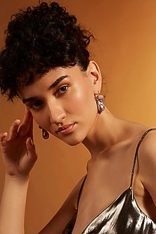 Gold Finish Diamond & Pearl Stud Earrings