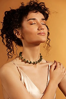 Gold Finish Agate & Jade Choker Necklace
