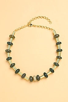 Gold Finish Agate & Jade Choker Necklace