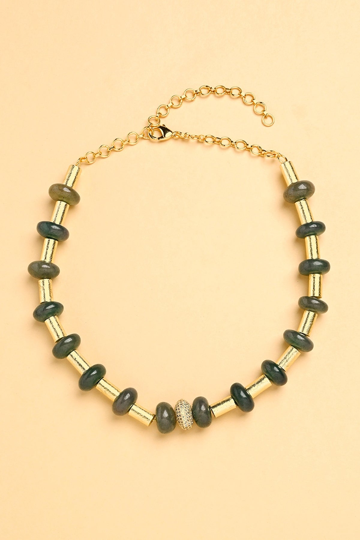 Gold Finish Agate & Jade Choker Necklace