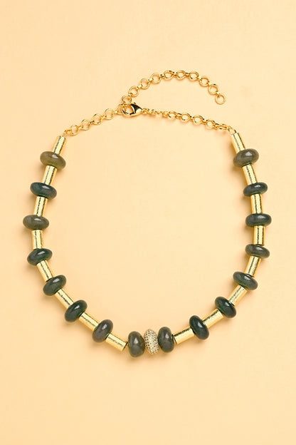 Gold Finish Agate & Jade Choker Necklace