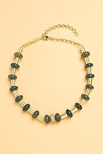 Gold Finish Agate & Jade Choker Necklace