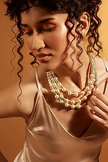 Gold Finish Pearl Layered Necklace