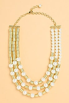 Gold Finish Pearl Layered Necklace