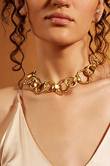Gold Finish Infinity Loop Choker Necklace