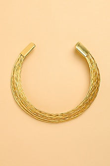 Gold Finish Weave Torque Collar Necklace