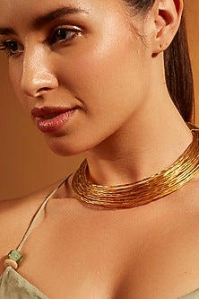 Gold Finish Weave Torque Collar Necklace