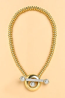 Gold Finish Pearl & Diamond Necklace