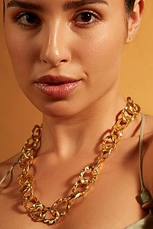 Gold Finish Link Chain Choker Necklace