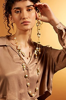 Gold Finish Beaded & Pearl Necklace