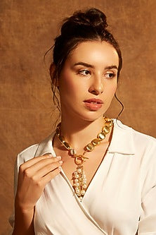 Gold Finish Beaded & Pearl Necklace