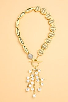 Gold Finish Beaded & Pearl Necklace
