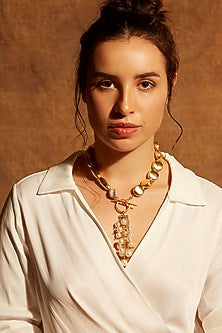Gold Finish Beaded & Pearl Necklace