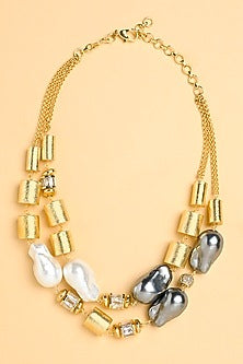Gold Finish Chunklet & Pearl Necklace