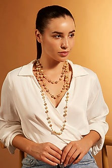 Gold Finish Chunklet & Pearl Necklace