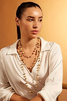 Gold Finish Chunklet & Pearl Necklace