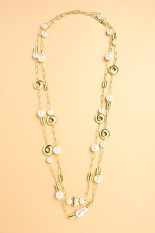 Gold Finish Chunklet & Pearl Necklace