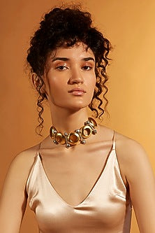 Gold Finish Diamante & Pearl Circlet Choker Necklace