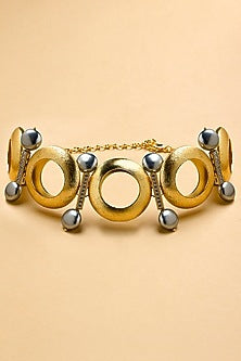Gold Finish Diamante & Pearl Circlet Choker Necklace