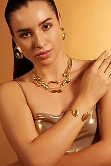 Gold Finish Chunklet Layered Necklace