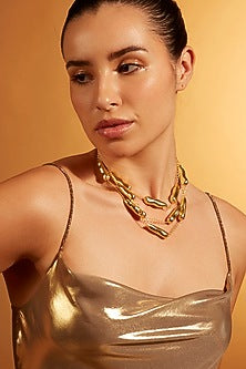 Gold Finish Chunklet Layered Necklace