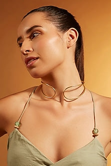 Gold Finish Torque Band Choker Necklace