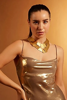 Gold Finish Bar Plastron Bib Necklace
