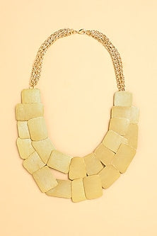 Gold Finish Bar Plastron Bib Necklace