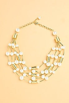 Gold Finish Layered Pearl Choker Necklace