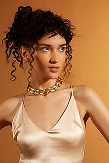 Gold Finish Layered Chunklet Choker Necklace