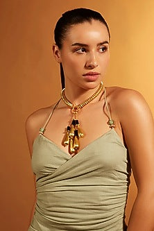 Gold Finish Black Onyx & Chunklet Toggle Lock Lariat Necklace