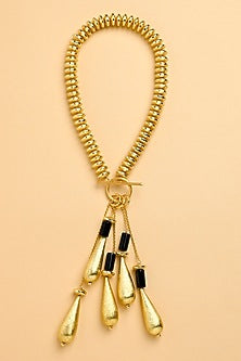 Gold Finish Black Onyx & Chunklet Toggle Lock Lariat Necklace