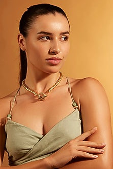 Gold Finish Toggle Lock Chunky Beaded Necklace