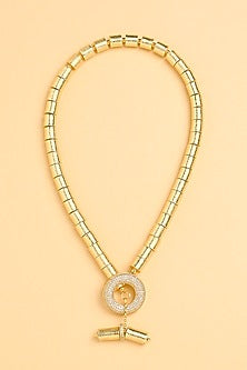 Gold Finish Toggle Lock Chunky Beaded Necklace