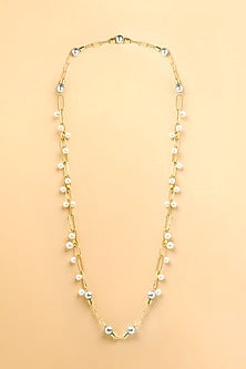 Gold Finish Pearl & Chunklet Link Necklace