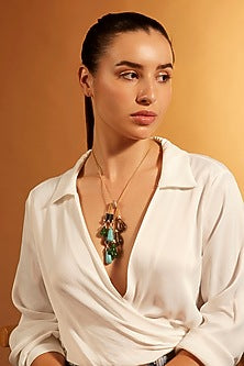 Gold Finish Multi-Colored Stone Cascade Lariat Necklace