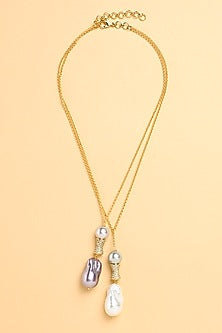 Gold Finish Pearl Layered Chain Necklace