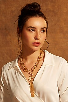 Gold Finish Link Chain Lariat Necklace