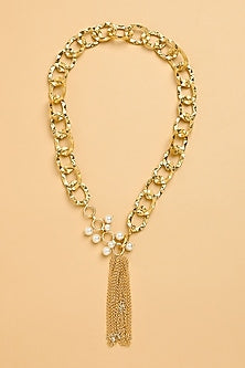 Gold Finish Link Chain Lariat Necklace
