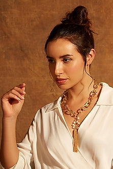 Gold Finish Link Chain Lariat Necklace