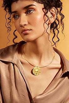 Gold Finish Cancer Celestial Torque Necklace