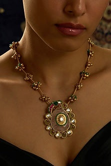 Gold Finish Parrot Motifs & Multi-Colored Beaded Necklace