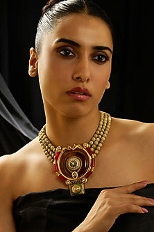 Gold Finish Multi-Colored Beaded Temple Necklace