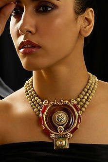Gold Finish Multi-Colored Beaded Temple Necklace